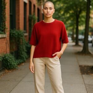 Cashmere blend Cozy Soft Short Sleeve Sweater  L Red
